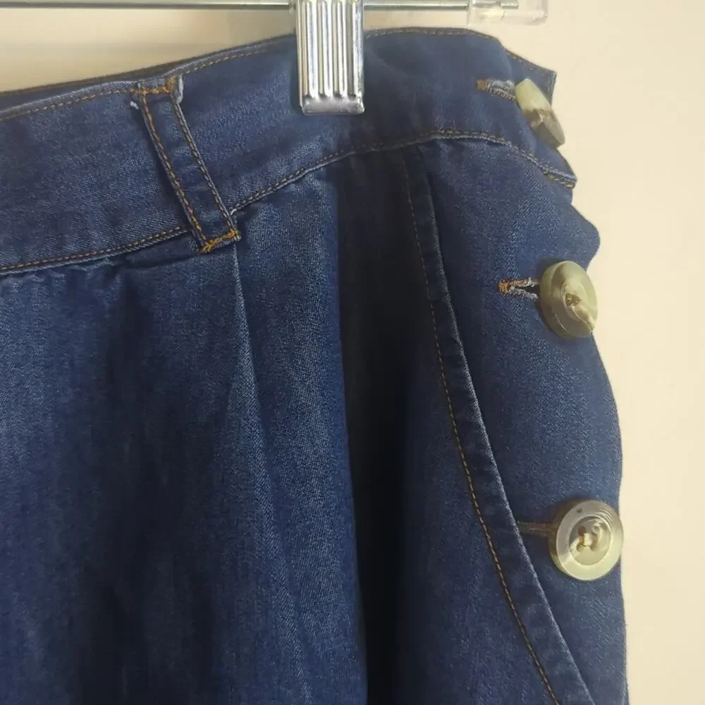 Maxi Cottagecore Prairie Dark Denim High Waisted Skirt Women's Large